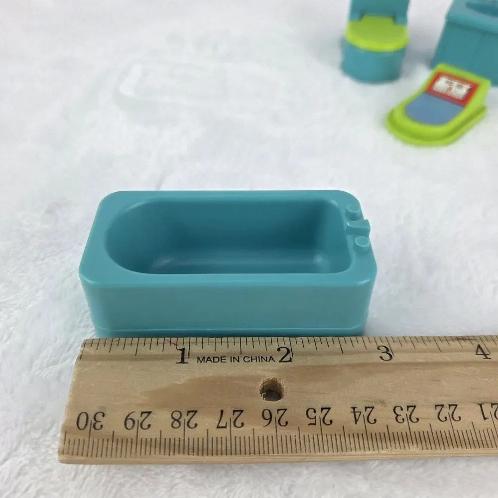 Vintage Fisher Price Little People Bathroom Set Blue Tub Sink Toilet Scale 4 Pc